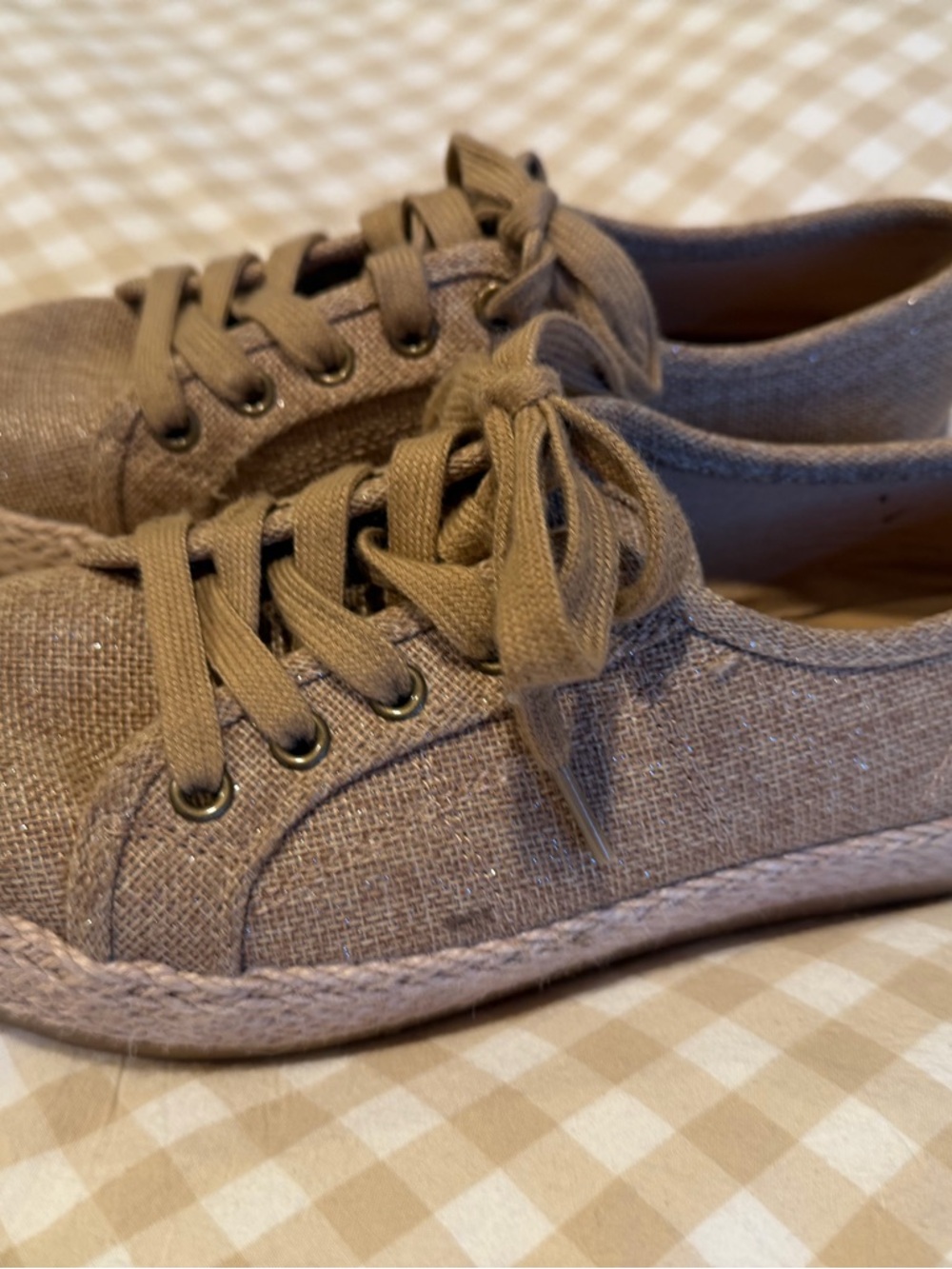 Tommy Bahama Sparkle Taupe Canvas Lace-Up Flats